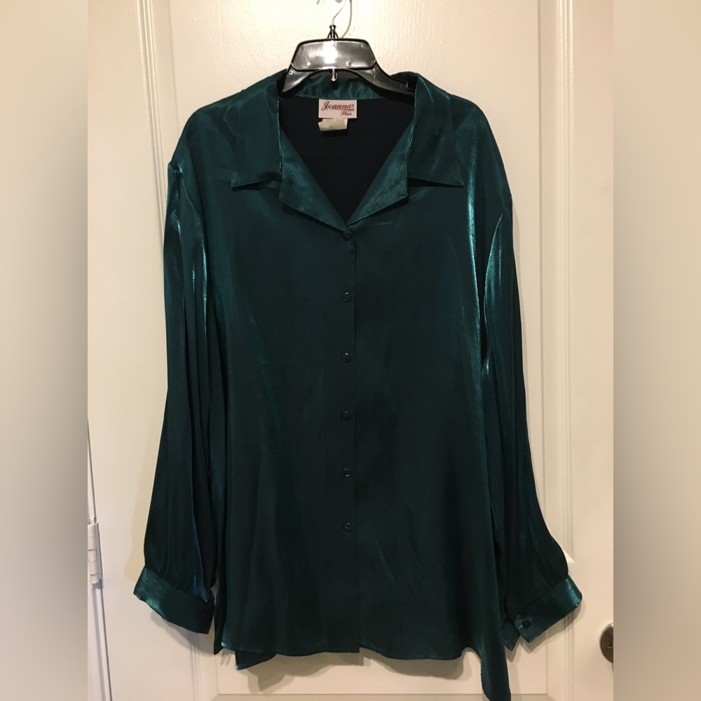 Shimmery Green Button Down Blouse Sz 2X